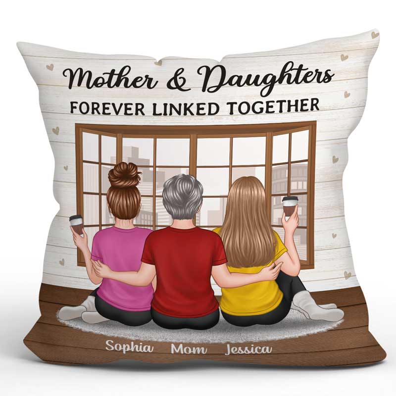 Embracing Mother Daughter Back View In House Personalized Pillow