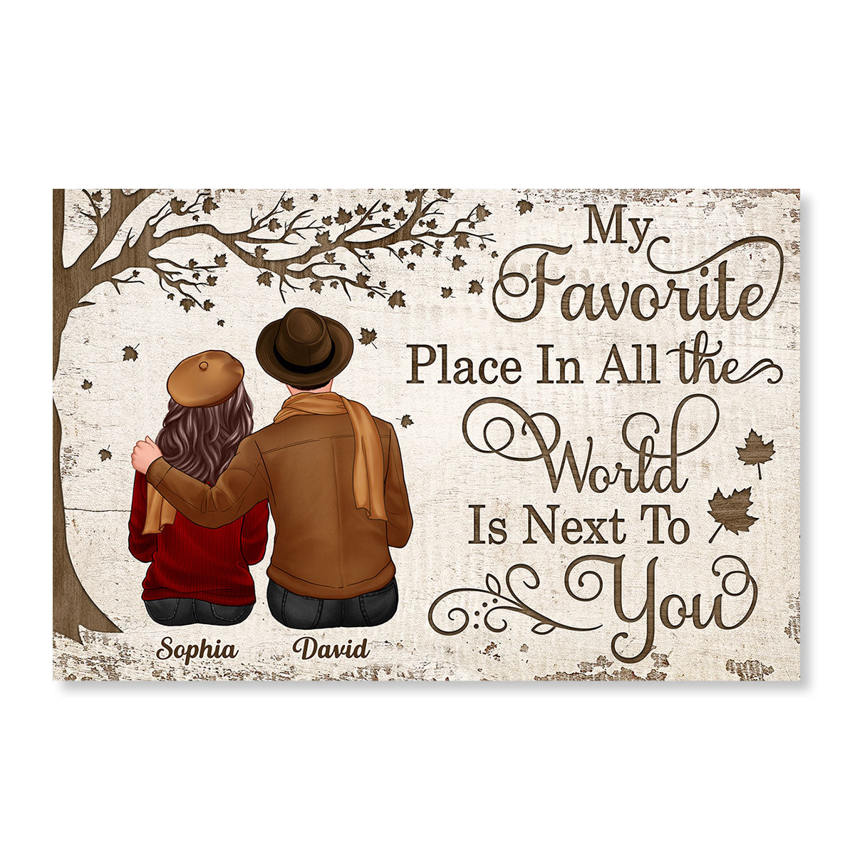 Embracing Couple Sitting Under Tree Personalized Horizontal Poster, Valentine¡®s Day Gift For Him, For Her