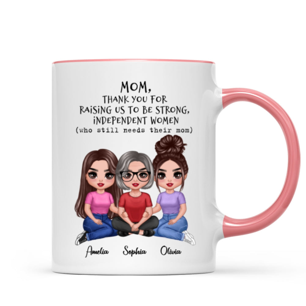 Embracing Doll Mom Daughter Sitting Thank You For Raising Independent Women Personalized Mug