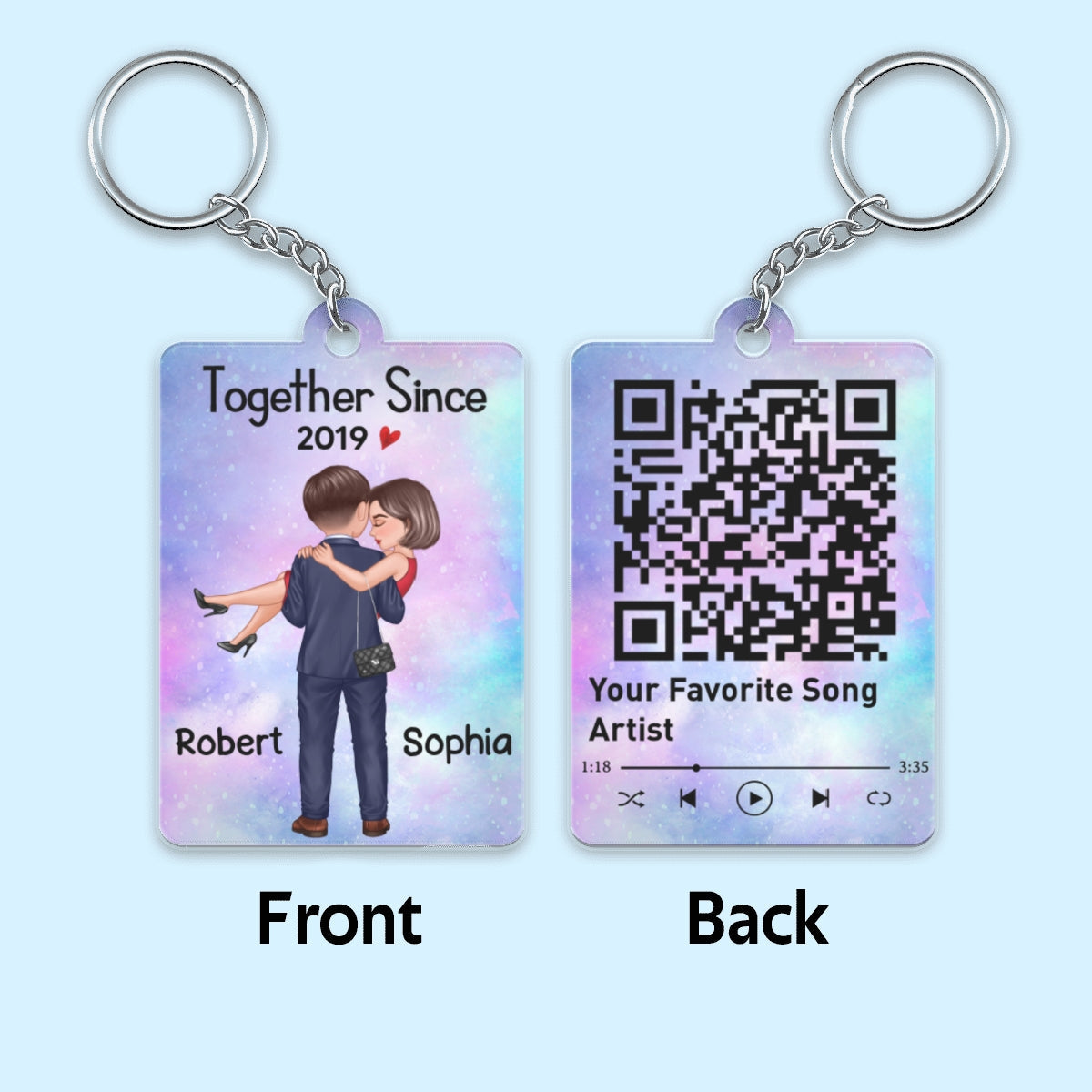 Embracing Holding Doll Couple Favorite Song QR Code Personalized Acrylic Keychain