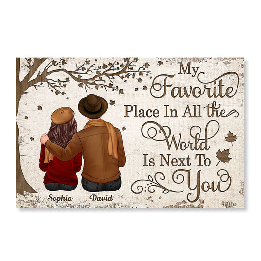 Embracing Couple Sitting Under Tree Personalized Horizontal Poster, Valentine¡®s Day Gift For Him, For Her