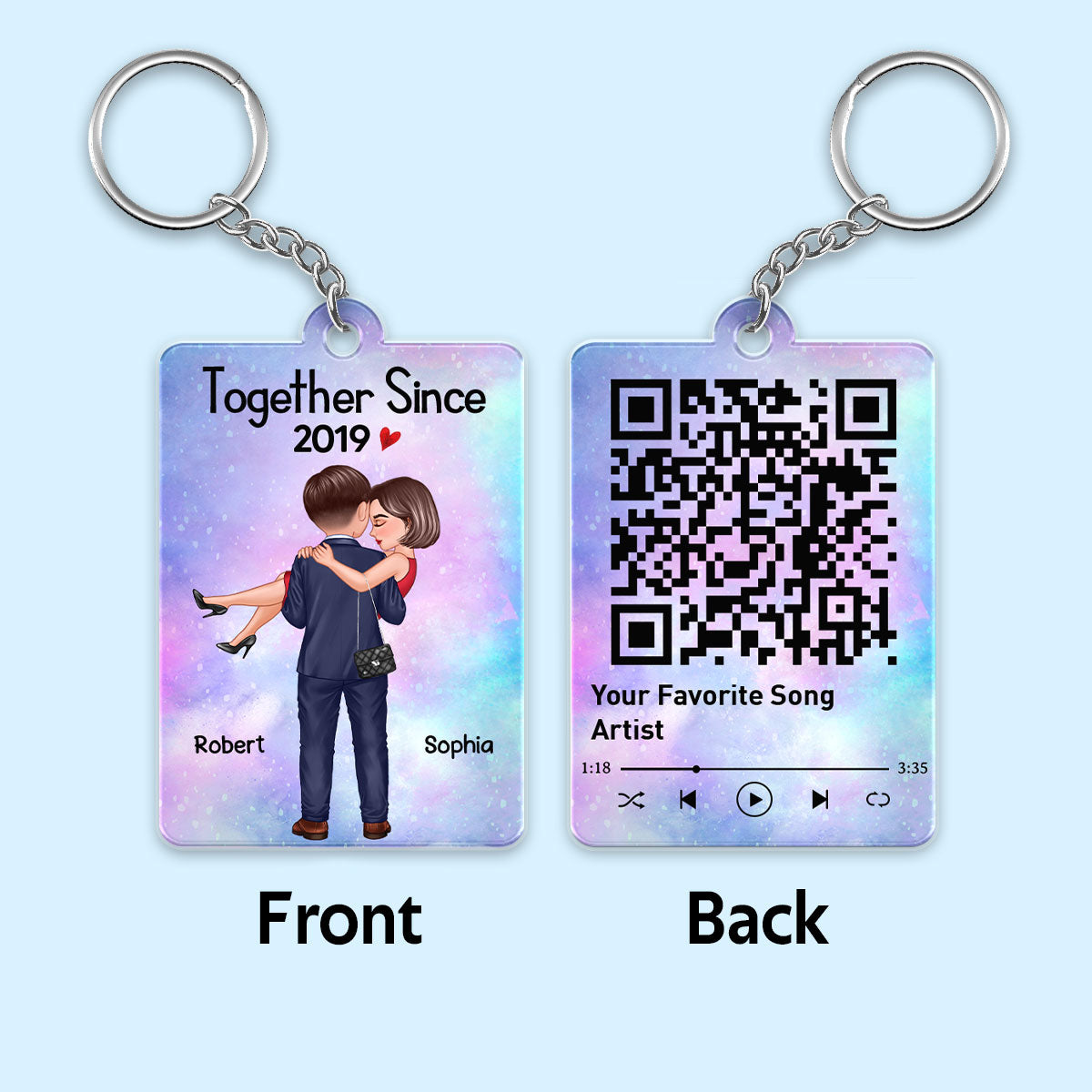 Embracing Holding Doll Couple Favorite Song QR Code Personalized Acrylic Keychain