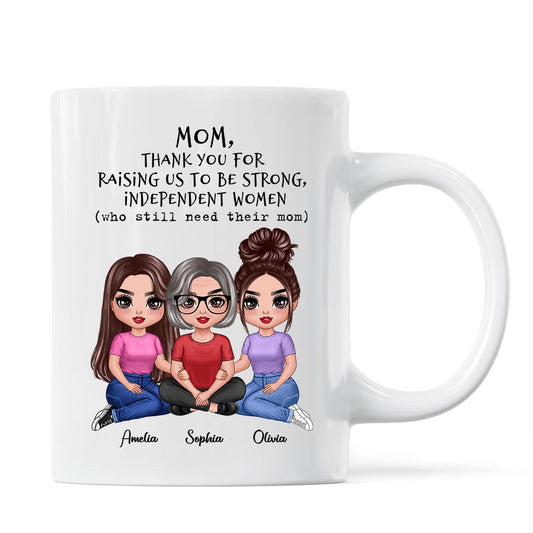 Embracing Doll Mom Daughter Sitting Thank You For Raising Independent Women Personalized Mug