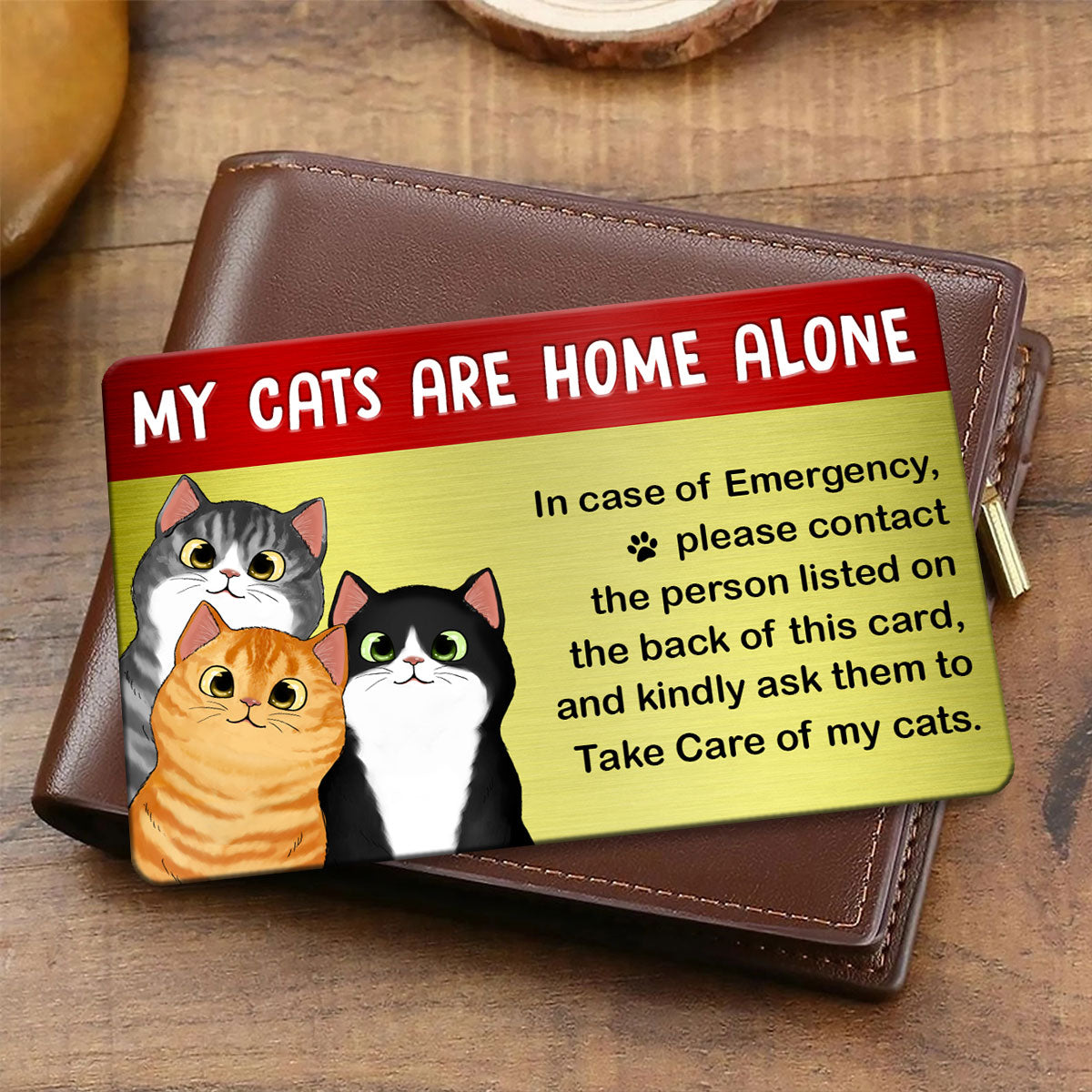 Emergency Card My Cat Is Home Alone Personalized Metal Wallet Card