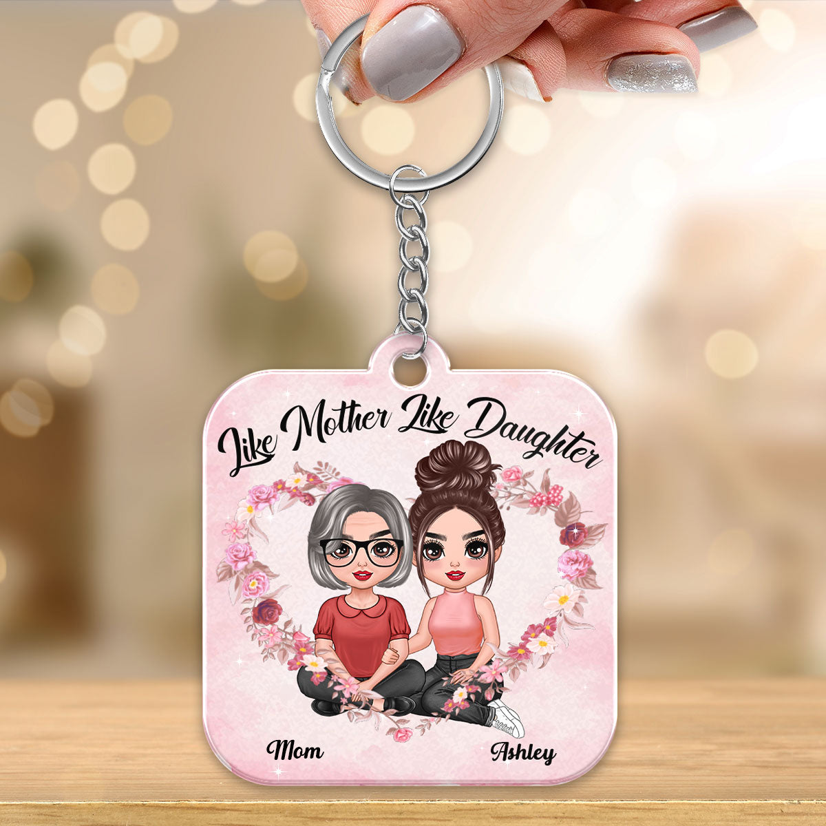 Embracing Doll Mom Daughters Sitting Like Mother Like Daughter Personalized Acrylic Keychain