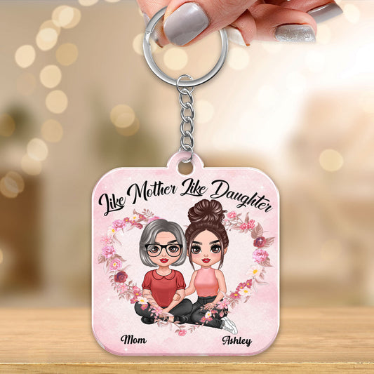 Embracing Doll Mom Daughters Sitting Like Mother Like Daughter Personalized Acrylic Keychain