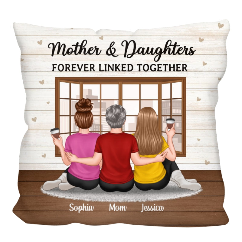 Embracing Mother Daughter Back View In House Personalized Pillow